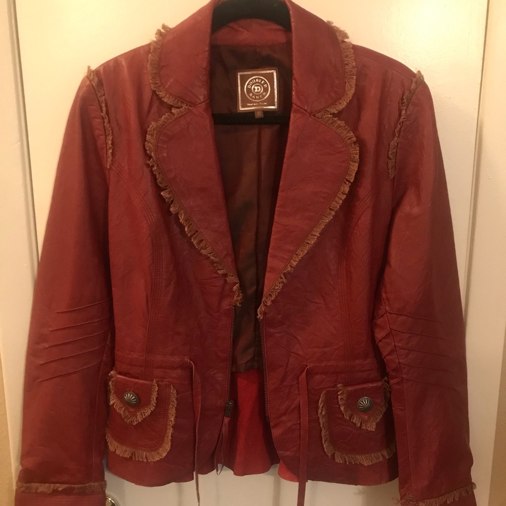 Women's Med. "Double D Ranch" Red Leather Jacket